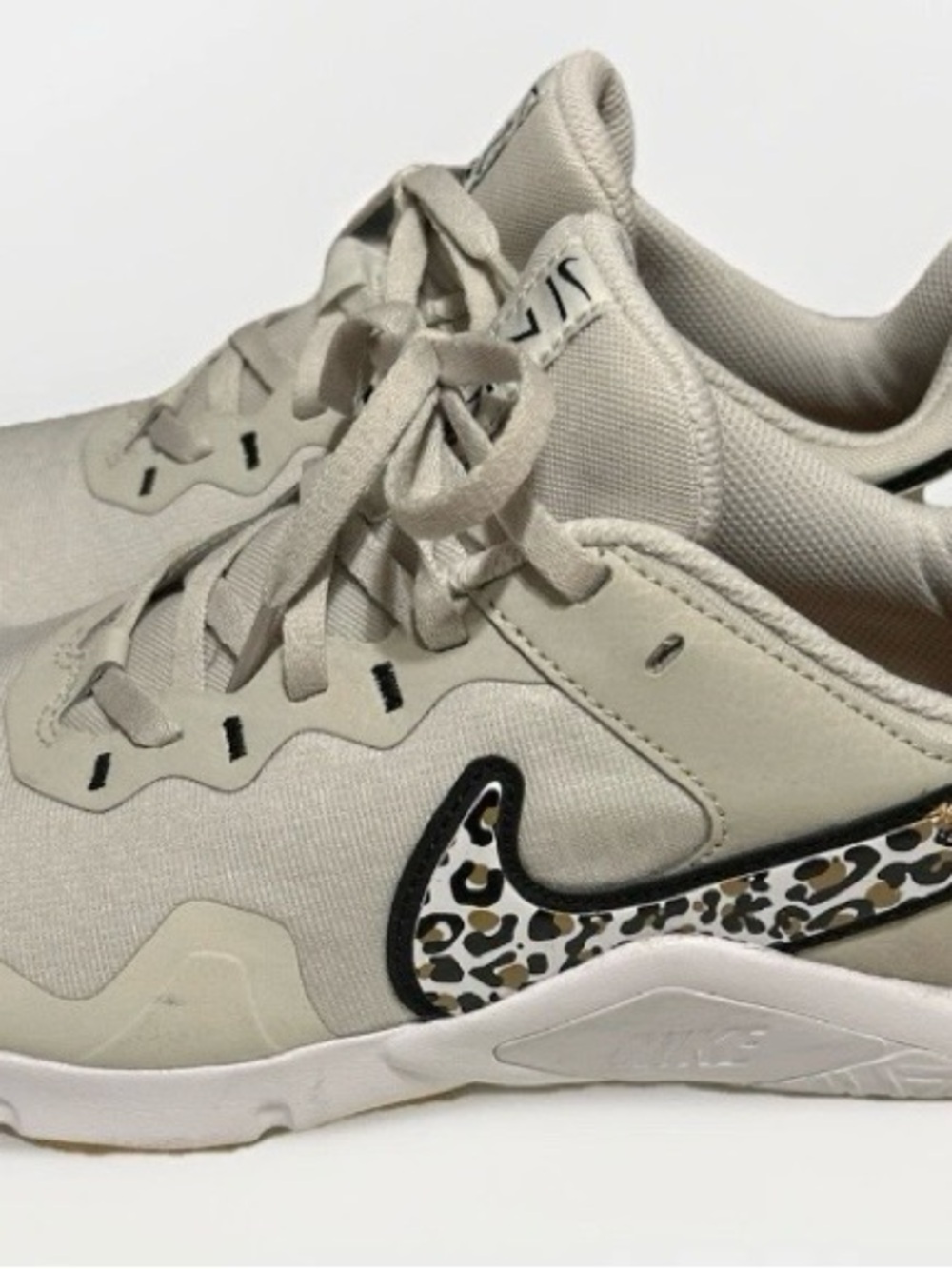 Nike Women's Taupe Sneakers with Leopard Swoosh Accent